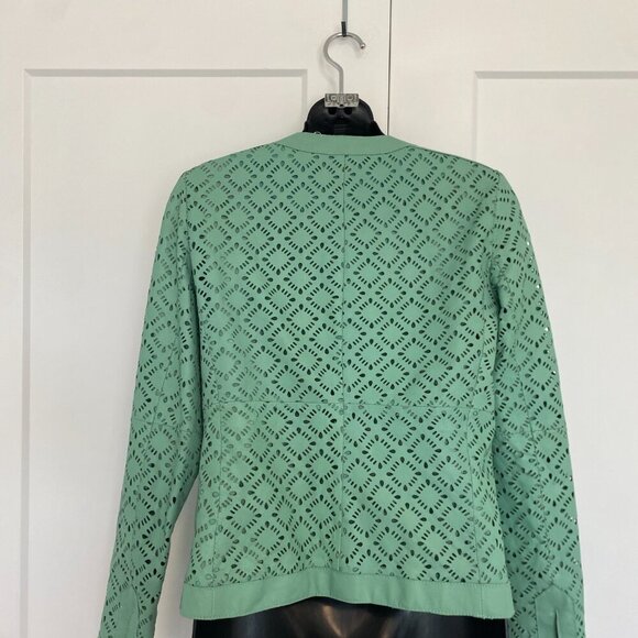 Luisa Spagnoli Long Sleeve Teal Genuine Leather Jacket Women's Size Medium 40 - Picture 6 of 9